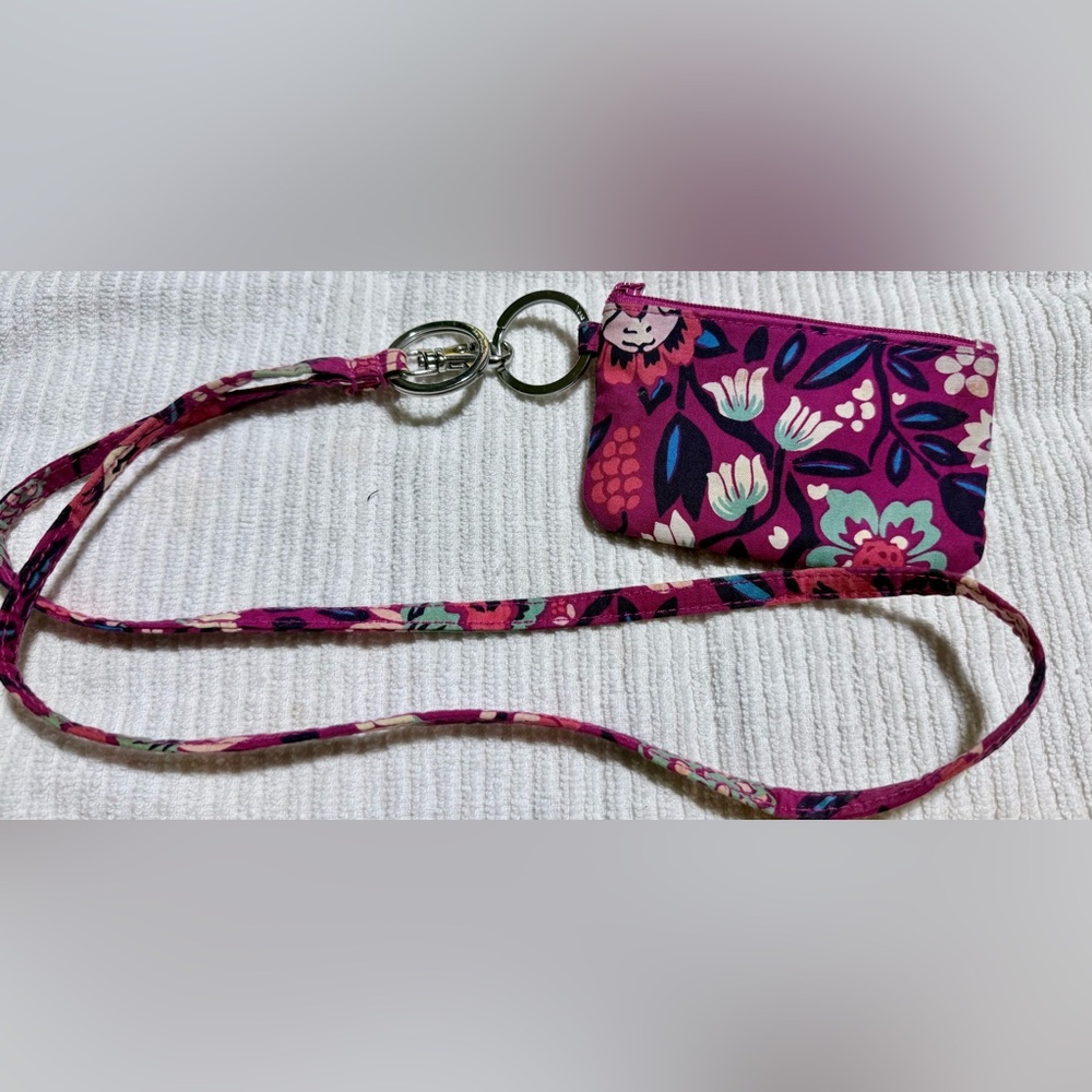Vera Bradley Zip ID Case Lanyard Floral Wristlet Key & Card Holder